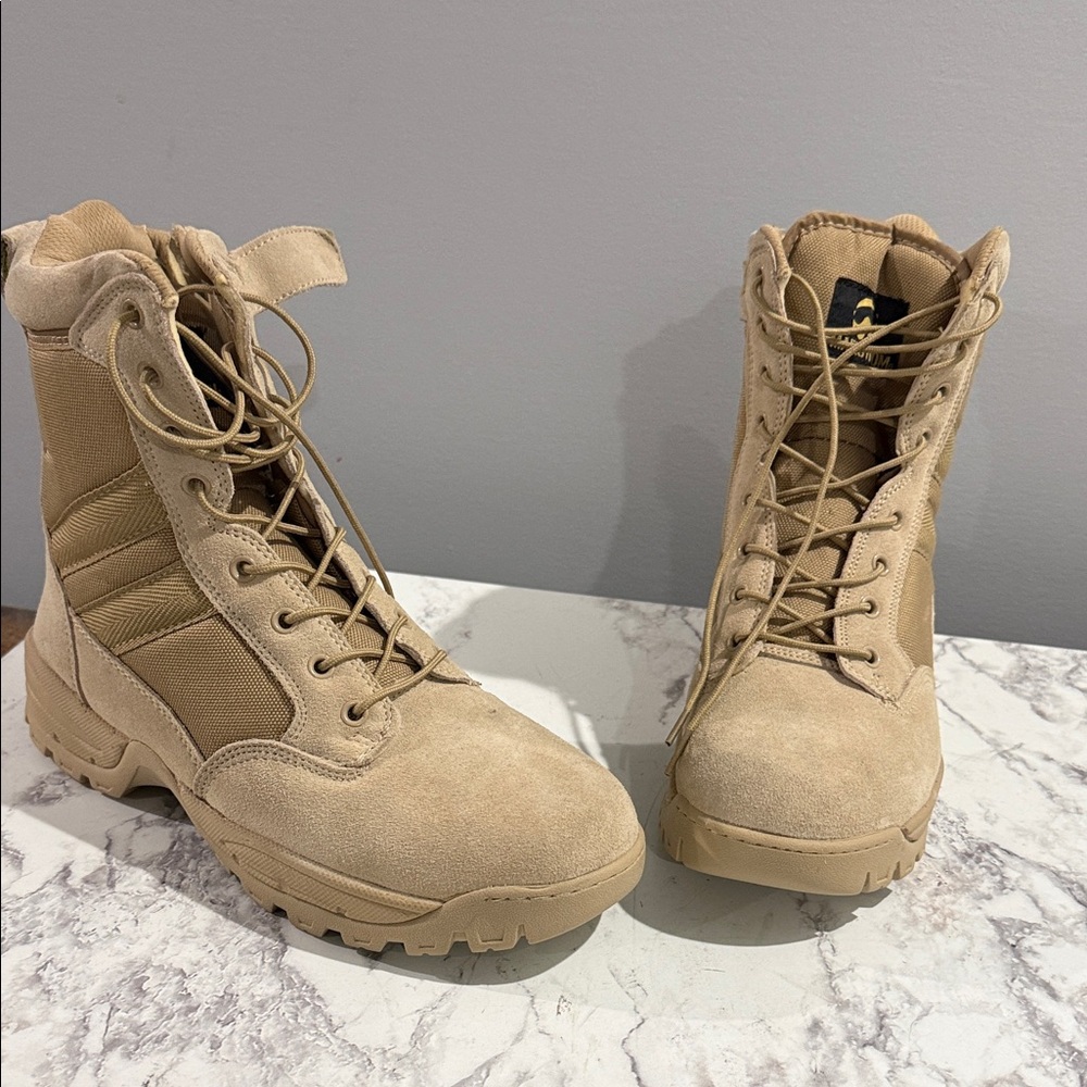 Women's Tan Lace-Up Combat Boots